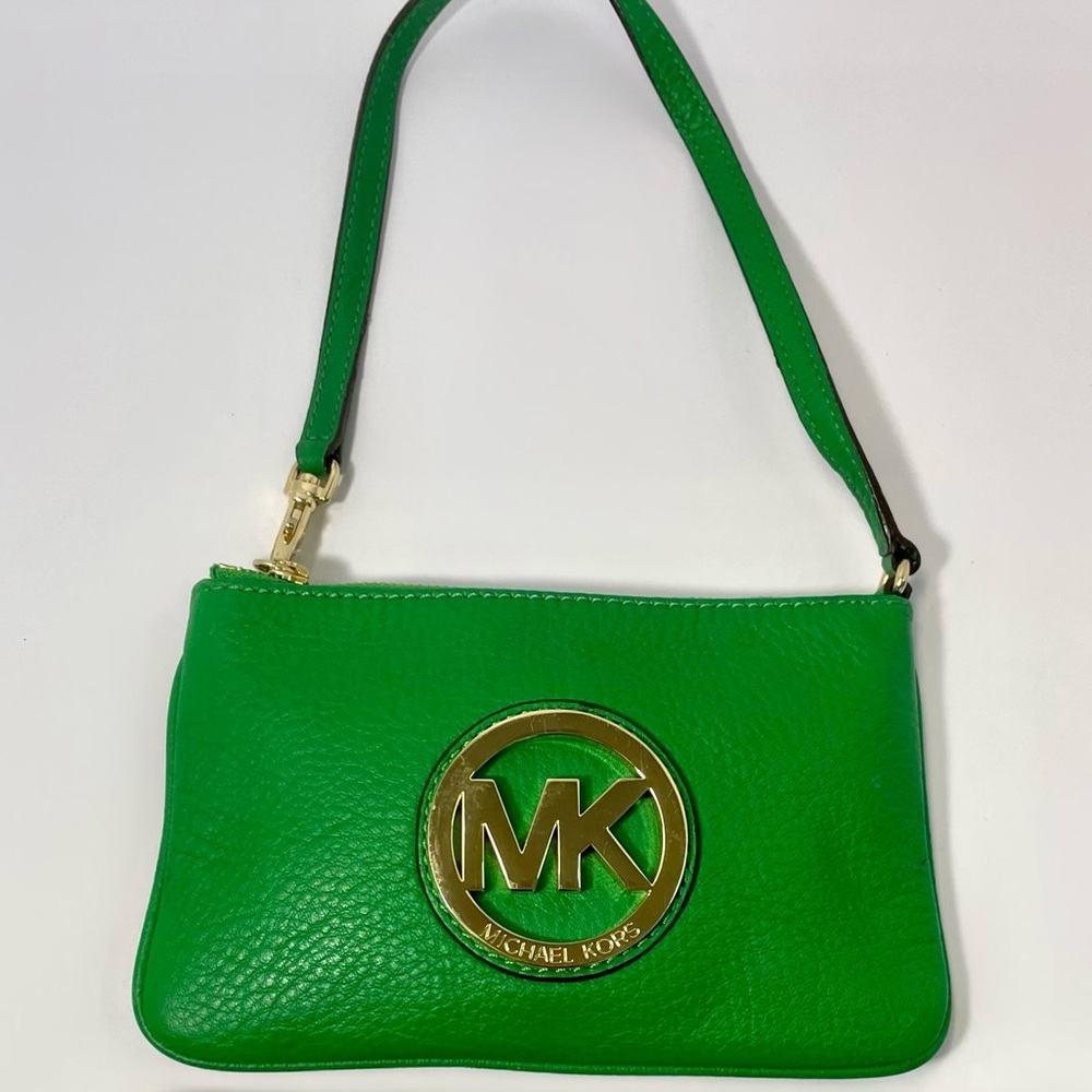 Michael Kors Green Leather Wristlet Bag